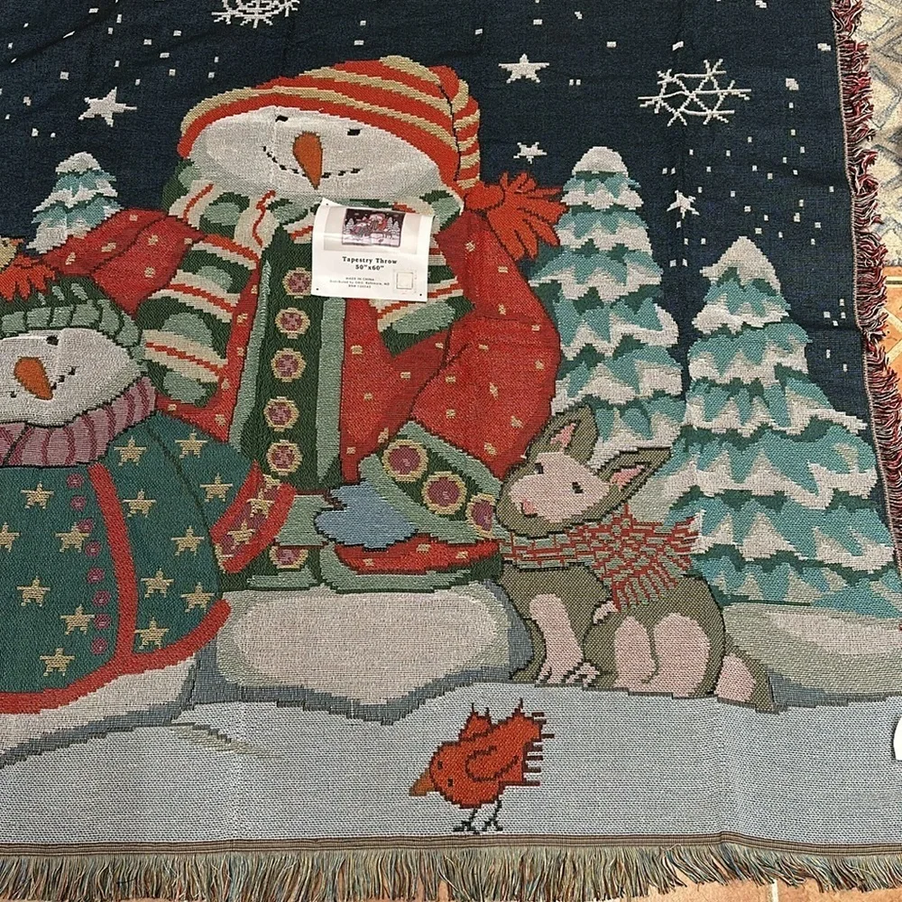 NWT Holiday Christmas Snowman Tapestry Blanket Throw 50 x 60